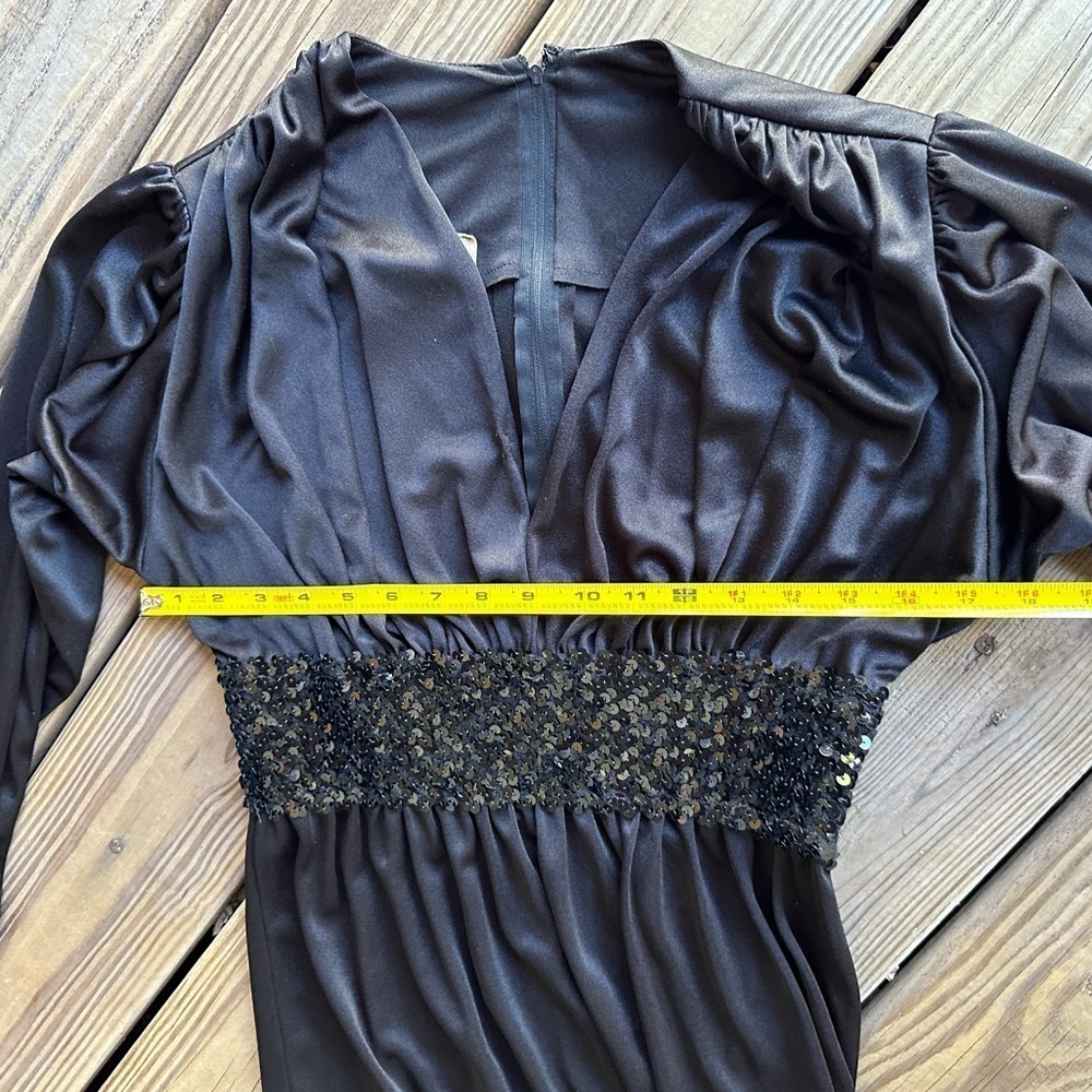 Claralura Original California Vintage Gown Black Maxi Dress Long 1970s 1980s 80s - Picture 15 of 16